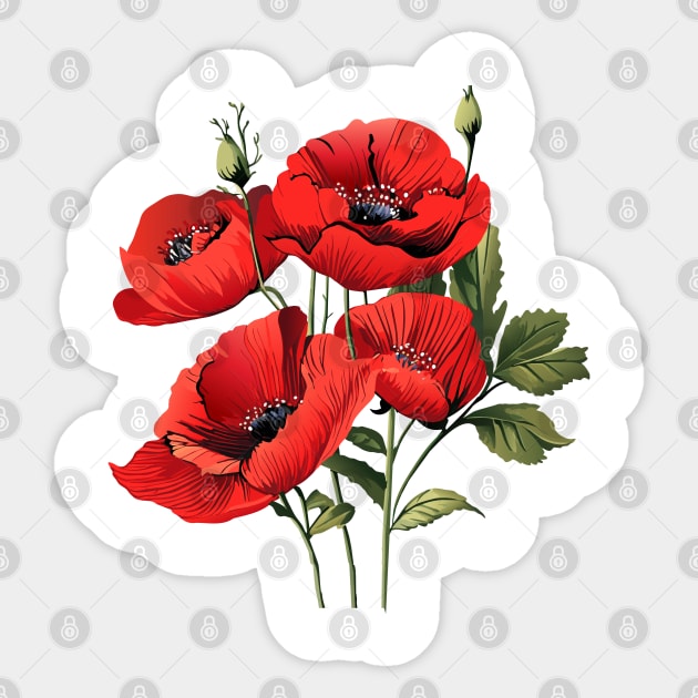 Red poppies flowers, beautiful poppy watercolor Holiday Decoration Birthday gifts and presents, american, traditional, anniversary, memory Sticker by sofiartmedia